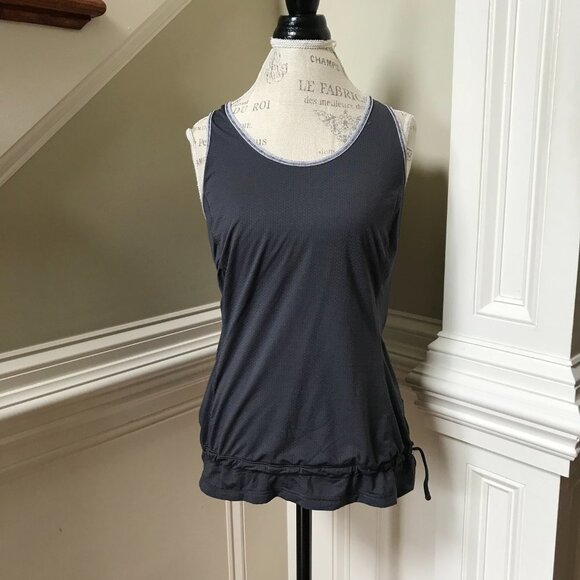 Lululemon Racerback Run Tank Top Womens 8 Gray Cinch Waist Hem Sleeveless Yoga - Picture 5 of 13